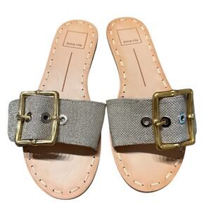 NEW- Dolce Vita Gold Buckle Linen Slide Sandals Size 7